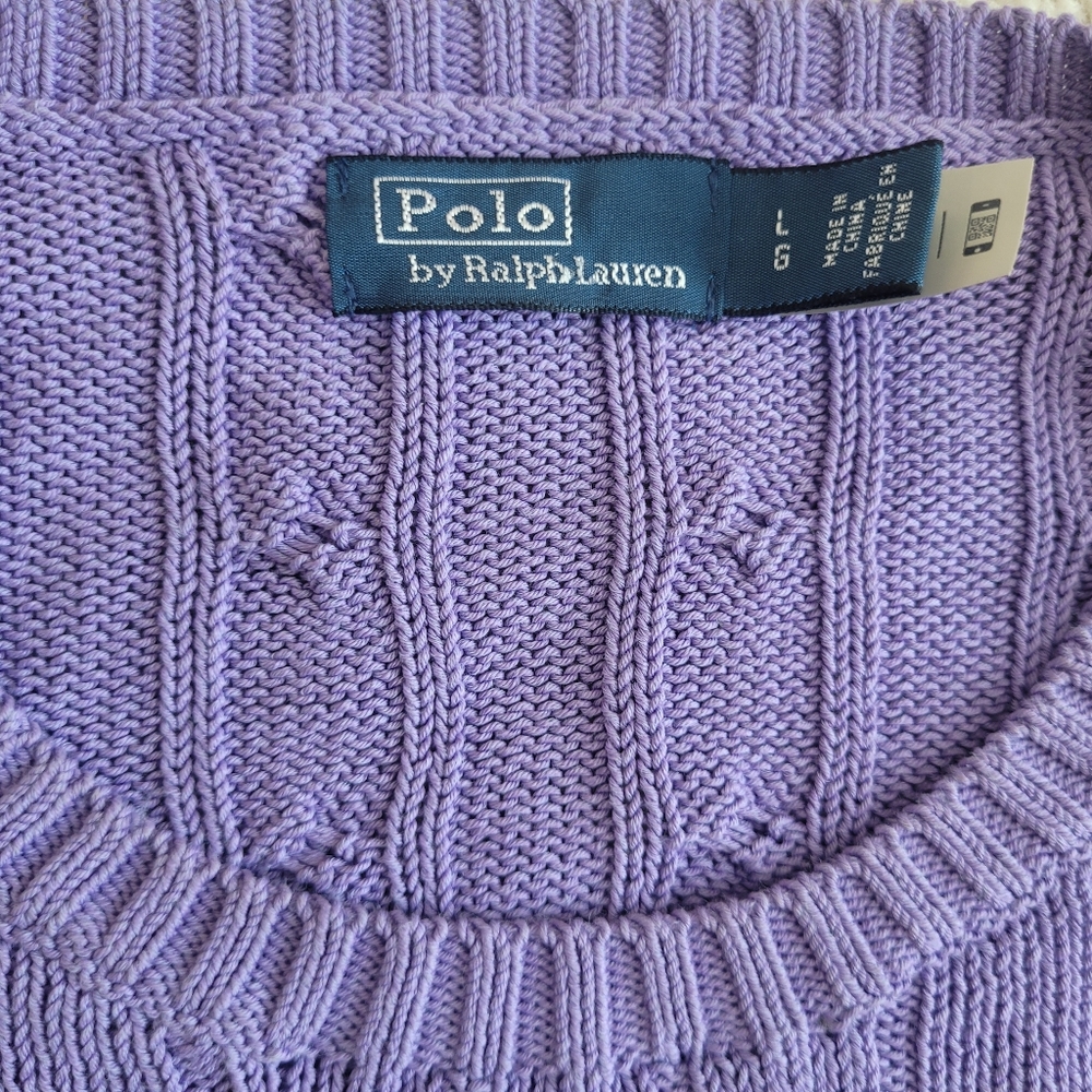 Polo Ralph Lauren Lavender Cable Knit Crewneck Women's Sweater Size L - Picture 5 of 10